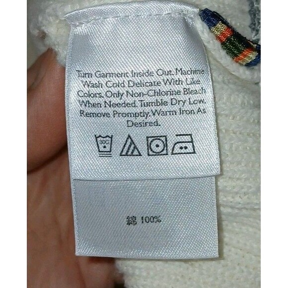 Eddie Bauer Men's L 1/4 zip Pullover Sweater Cream/OffWhite Striped Knit Preppy - Picture 12 of 16